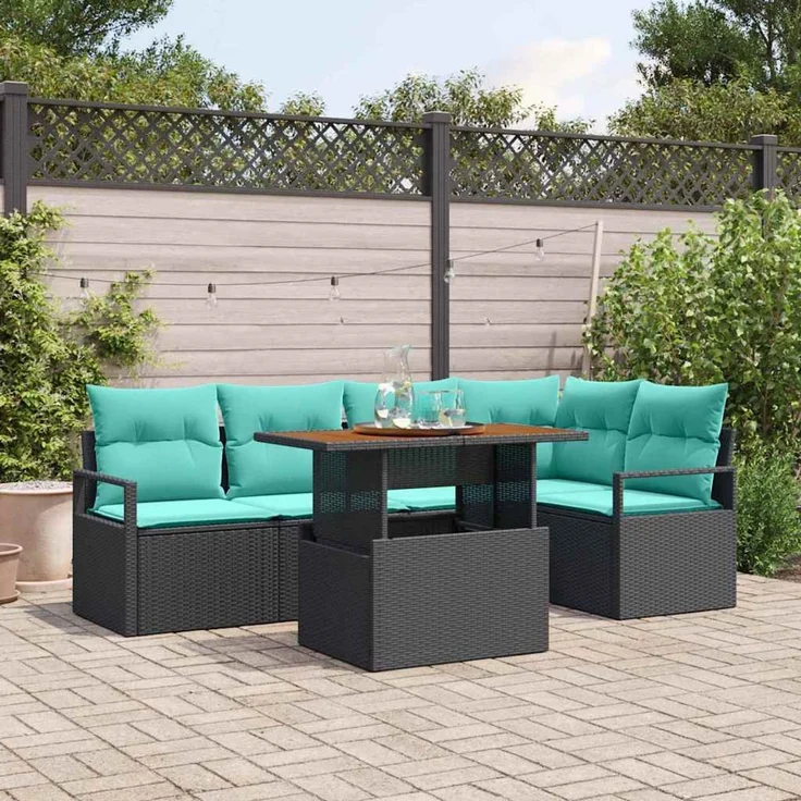 vidaXL Garten Essgruppe mit Kissen 6 pcs Schwarz und Teal 3349717 – Bild 1