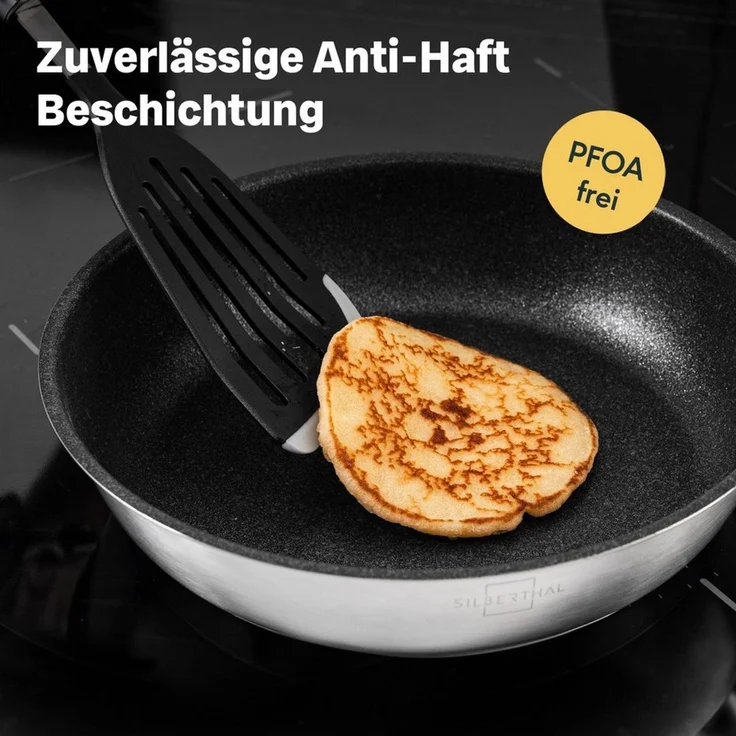 SILBERTHAL Bratpfannen Set 3 teilig - Edelstahlpfanne Beschichtet - 20, 24 und 28 cm - Induktionsgeeignet - Anti-Haft - Backofenfest bis 250° – Bild 4