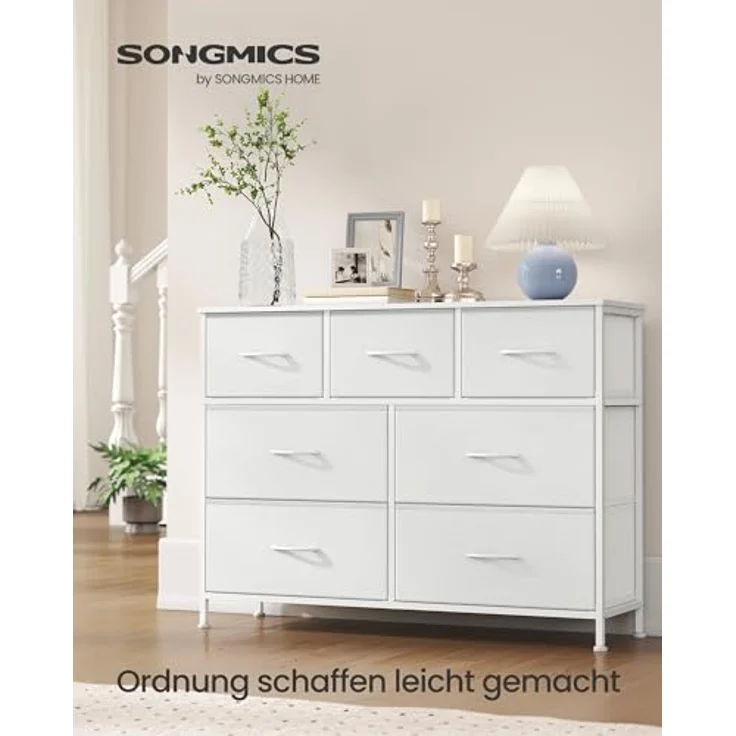 SONGMICS Kommode, Schrank, 7 Stoffschubladen, Aufbewahrungsschrank, Stahl, MDF, Vliesstoff, für Schlafzimmer, Flur, Wohnzimmer, wolkenweiß-schneeweiß LGS323WH01 – Bild 4