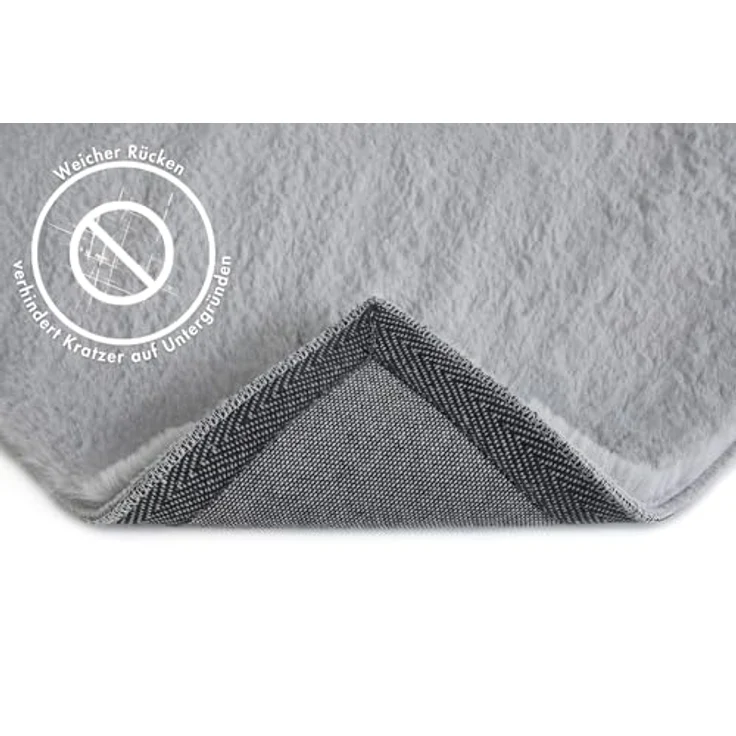 -LUXOR- living Kunstfell Coste Flauschiger Teppich Schlafzimmer - ideal zur Verwendung als Bettvorleger Schlafzimmer - gemütlicher Fellteppich Lammfell Imitat 60 x 120 cm Grau – Bild 5