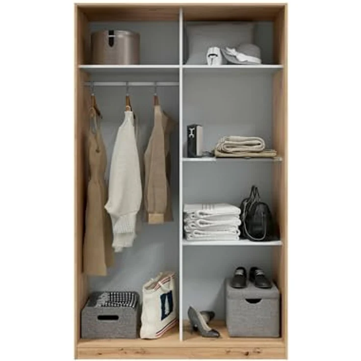 Dmora - Kleiderschrank 2 Türen Waterbury, Schlafzimmerschrank, Schrank mit 4 Regalen und Kleiderstange, 120x50h200 cm, Nodi-Eiche – Bild 6