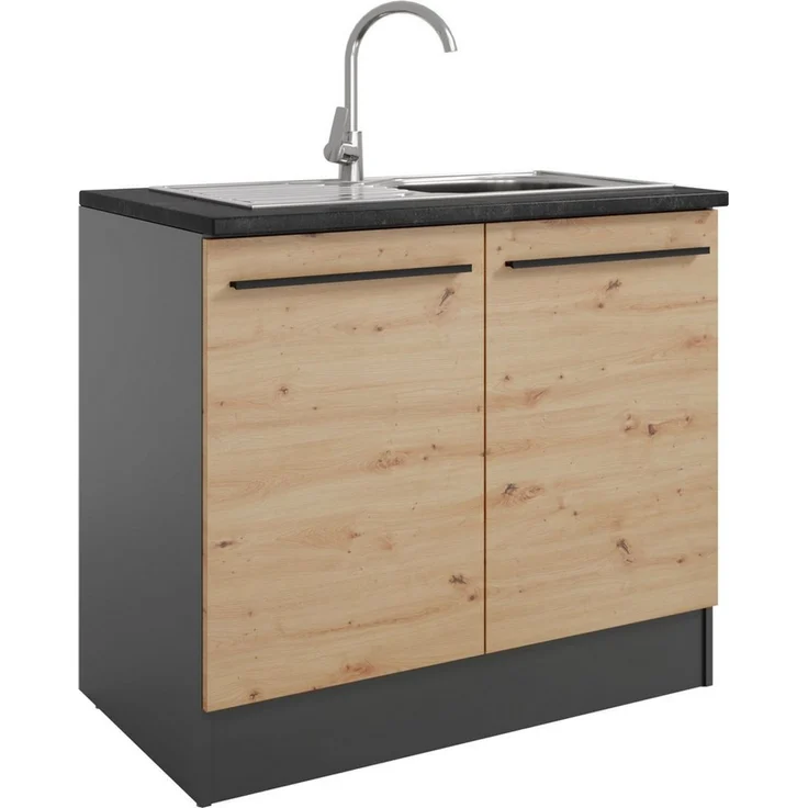 BASIC by Balculina Spülenschrank Jazz B/T/H 100x60x90 cm (1-St) Breite 100cm, Melaminbeschichtung – Bild 3