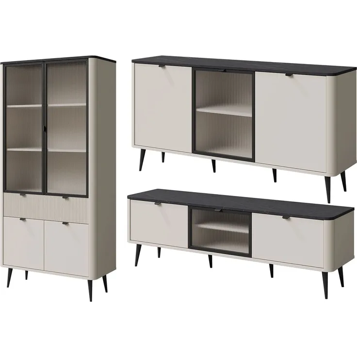 Wohnzimmer-Set Marly Wohnwand-Set Vitrine Lowboard Farbe: braun