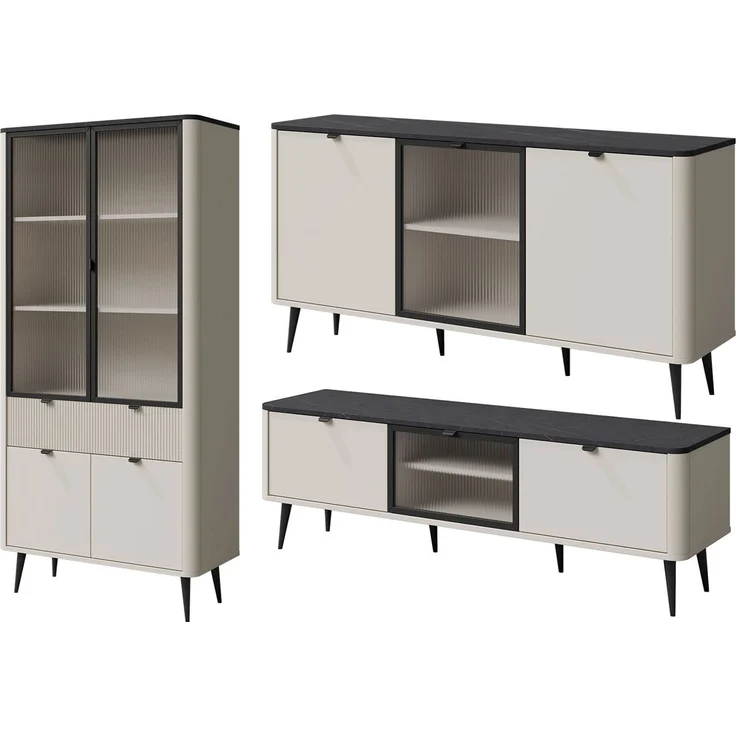 Wohnzimmer-Set Marly Wohnwand-Set Vitrine Lowboard Farbe: braun