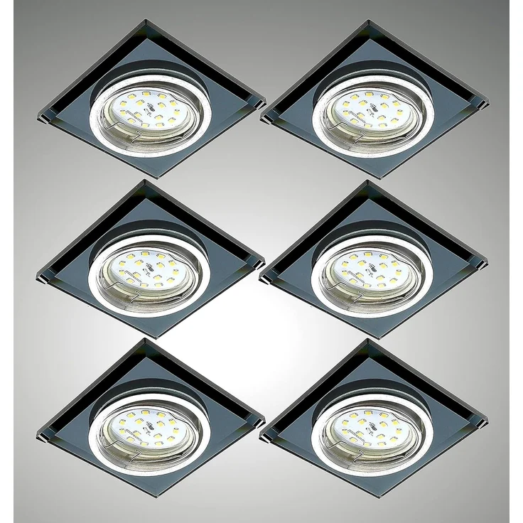 TRANGO LED Einbauleuchte, 3 Stufen dimmbar, 6er Set 6736S-06MOSD *BLACK CRYSTAL* LED Deckenstrahler aus schwarzem handgeschliffenem Glas & Alu inkl. 6x 3-Stufen dimmbar Ultra Flach LED Modul, 3000K warmweiß, Einbauspot, Deckenleuchte – Bild 1