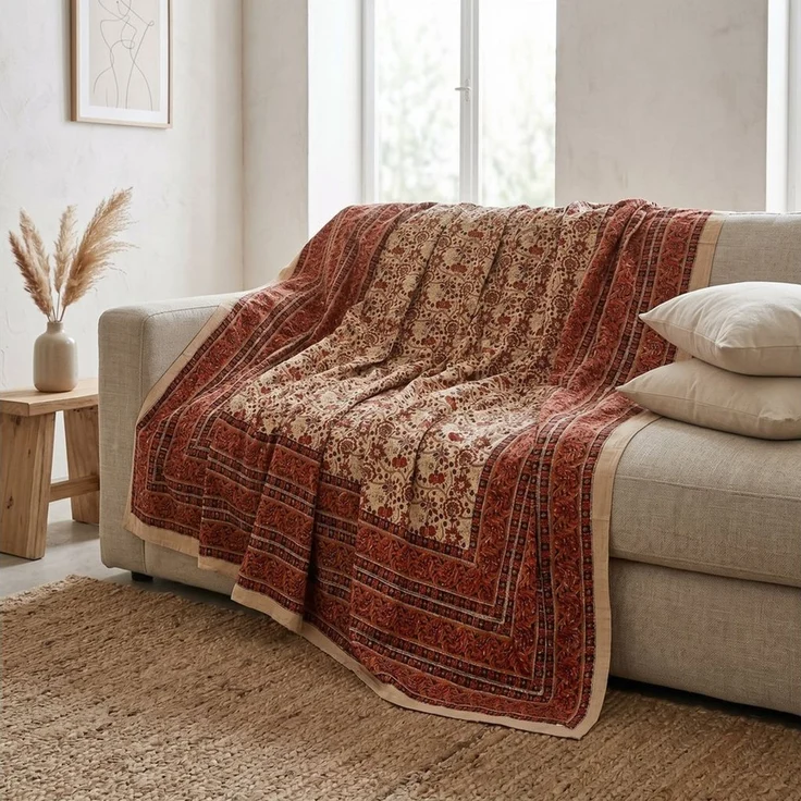 Guru-Shop Tagesdecke Blockdruck Tagesdecke, Bett & Sofaüberwurf,.. – Bild 3