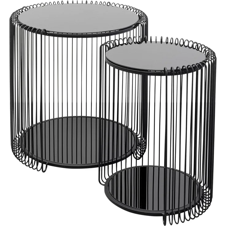KARE Design Beistelltisch Wire Double Schwarz 2er Set Modern Stahl Glas Geschenkidee Sofa Runder Nachttisch Raumdekor Wohnkultur Wohnzimmer Büro 46 x 45 x 45 cm 43 x 33 x 33 cm (H/B/T)