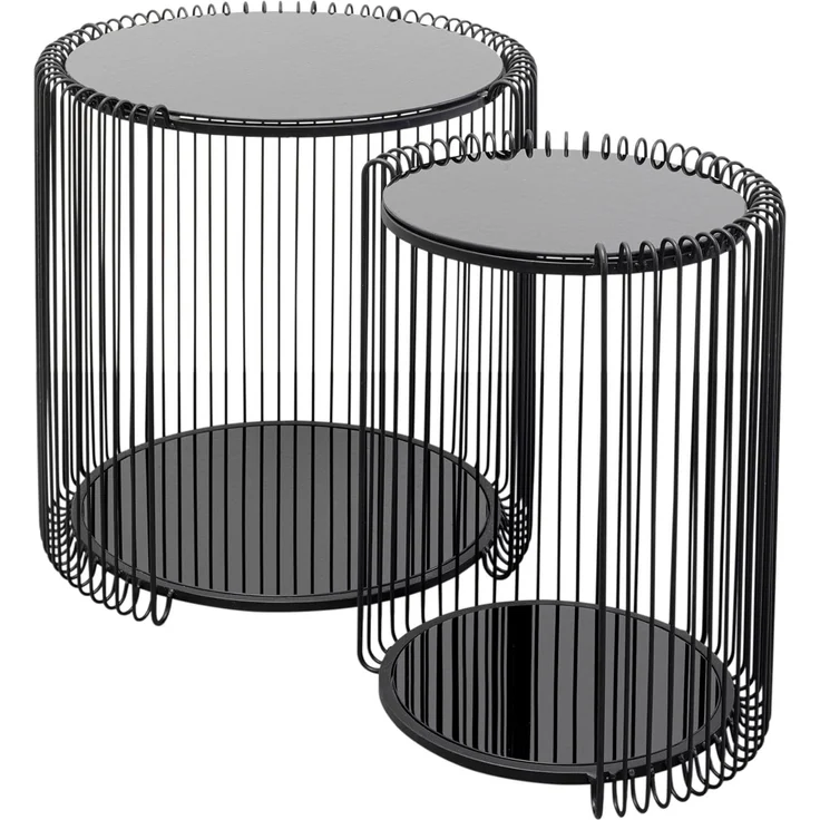 KARE Design Beistelltisch Wire Double Schwarz 2er Set Modern Stahl Glas Geschenkidee Sofa Runder Nachttisch Raumdekor Wohnkultur Wohnzimmer Büro 46 x 45 x 45 cm 43 x 33 x 33 cm (H/B/T) – Bild 1