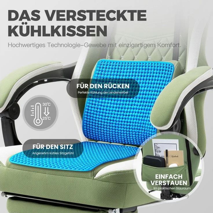 Dowinx Gaming-Stuhl Stoff mit Taschenfederkissen, Gaming Sessel mit Fußstütze, Ergonomischer Bürostuhl – Bild 4