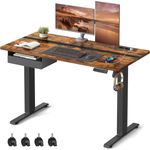 Vasagle Höhenverstellbarer Schreibtisch elektrisch, mit Steckdose und Schublade, stufenlos verstellbar, Memory-Funktion mit 4 Höhen, vintagebraun-schwarz, Tischoberfläche 60x120 cm