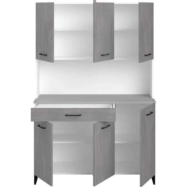 Mehrzweckschrank-Set >Malice 4< (2-teilig) Buffet + Beistellschrank/Insel, in Beton Optik hell / weiß – Bild 3