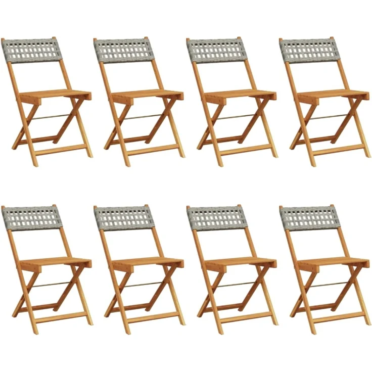 vidaXL Gartenstühle 8 Stk. Klappbar Grau Poly Rattan & Massivholz 3214597 – Bild 1