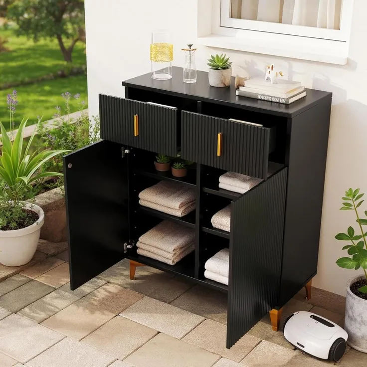 FurnitureR Schwarzer Garderobenschrank, Modernes Design, Platzsparende Möbel, Stabile Bauweise, Stilvolle Aufbewahrungslösung für Flur und Diele, 83 x 101 x 35 cm