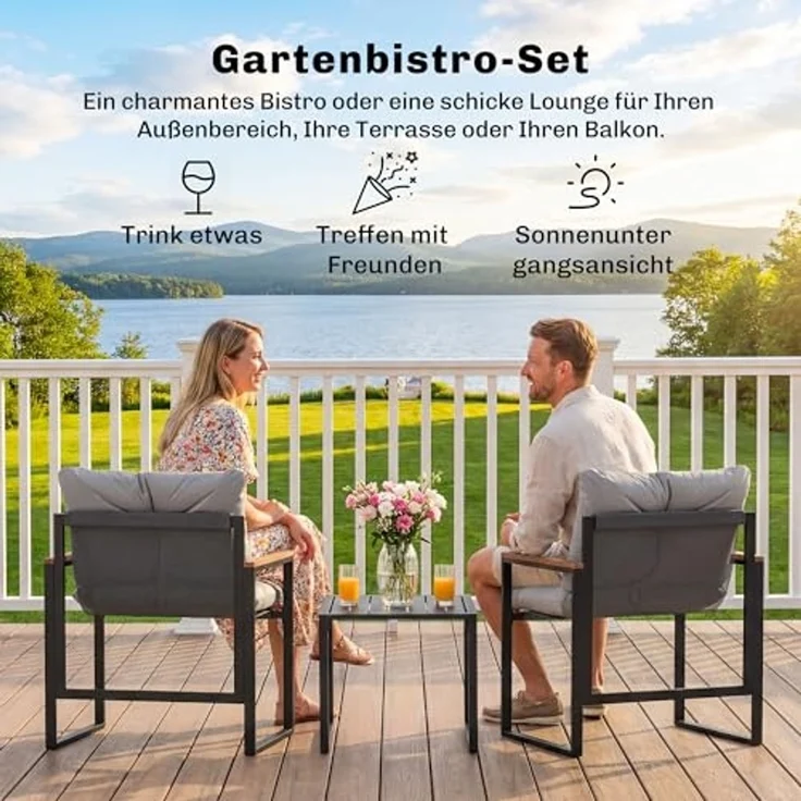 Outsunny Balkonset dicken Polstern Gartenmöbel, (Set, 3-tlg, 1 Tisch, 2 Stühle), 3-teiliges Garten-Bistro-Set – Bild 3