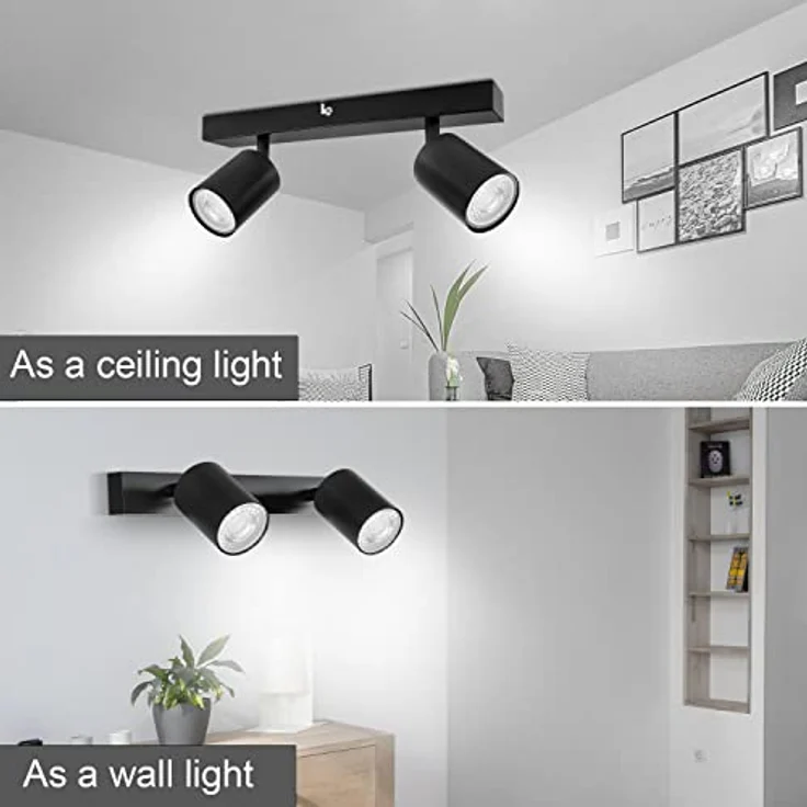 Dehobo Led Deckenstrahler Schwenkbar 350° - Deckenstrahler 2 Flammig Deckenleuchte GU10, LED Wandstrahler Schwarz, Spotlight Lampe Deckenlampe für Wohnzimmer Schlafzimmer Küche, Nein GU10 Leuchtmittel – Bild 5
