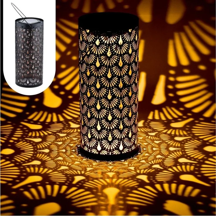 Marrakesch Orient & Mediterran Interior LED Solarleuchte Orientalische Solarlaterne Fava modern aus Metall in Schwarz 30 cm, LED fest integriert, Handarbeit – Bild 1
