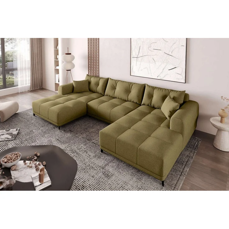99rooms Massimo Wohnlandschaft Strukturstoff NEVE Khaki mit Schlaffunktion – Bild 3