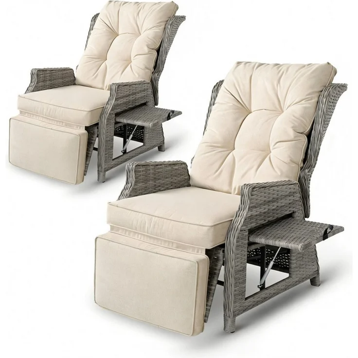 HOMECALL Rattanstuhl Gartensessel Indoor Verstellbar Liegestuhl Gartenliege balkonliege (Wetterfester Rahmen, klappbarem Beistelltisch und Fußstütze, 2 St), COMLAX FIELD – Bild 5