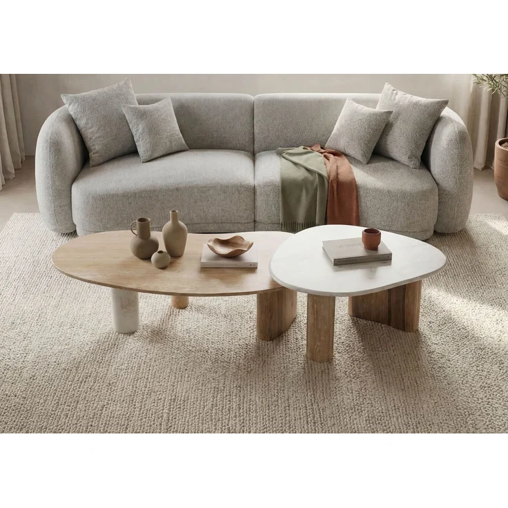 Couchtisch Sheesham 2er-Set natur sandgestrahlt lackiert / Marmor weiß ORGANIC COLLECTION #33 – Bild 2