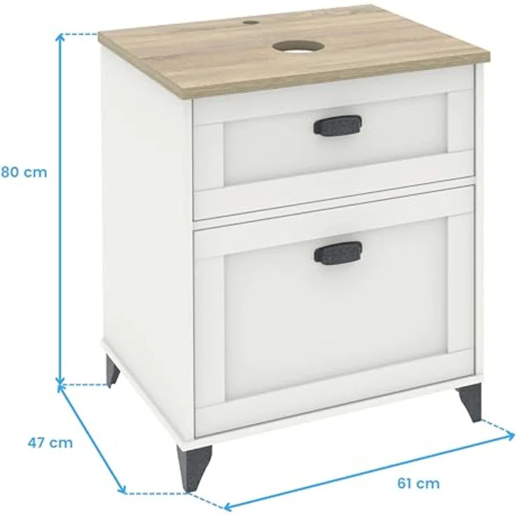 MUEBLES PITARCH Badezimmerschrank, 60 cm breit, mit Beinen, Schubladenführungen mit Softclose, 1 Tür, für Aufsatzwaschbecken, Weiß und Eiche Cambrian, Vintage-Stil, toskanisches Modell – Bild 3