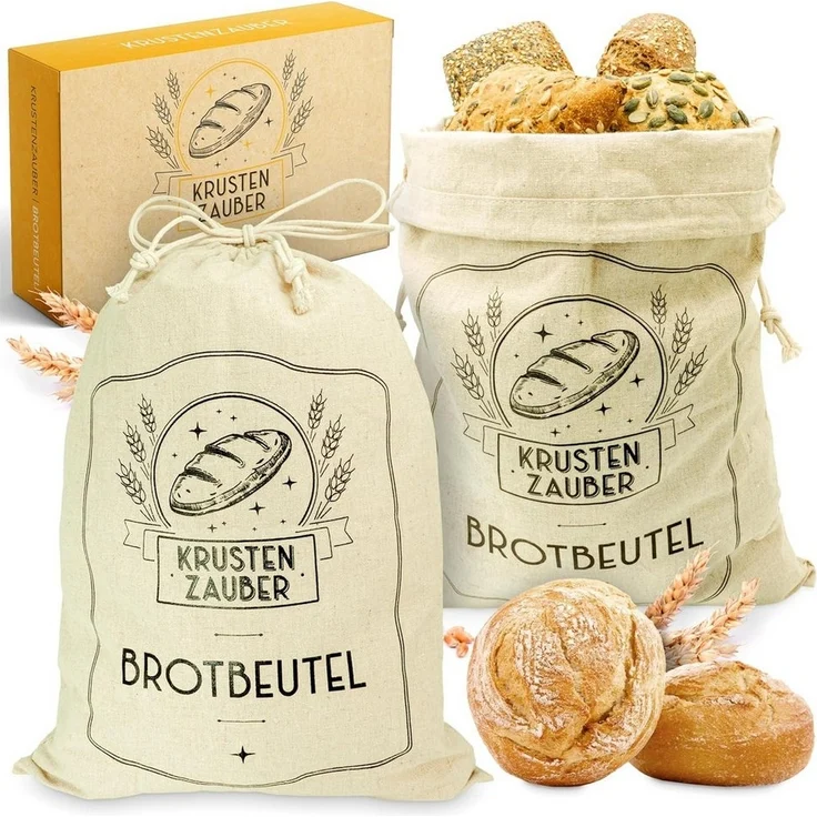 Krustenzauber Brottasche Leinen Brotbeutel im 2er oder 3er Set zur Brotaufbewahrung, (2-tlg) – Bild 5