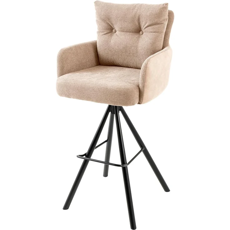 riess-ambiente Barhocker BIG GEORGE champagner beige / schwarz · Samt · Flachgewebe (Einzelartikel, 1 St), Tresenstuhl · Esszimmer · 360° drehbar · mit Armlehne · Federkern