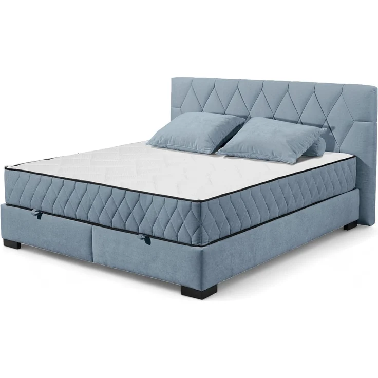 NAGOL B Boxbett 180x200, Denim - Bequemes Doppelbett mit Bettkasten und Premium 9-Zonen-Federkern Wendematratze - 205 x 114 x 214 cm (B/H/T)