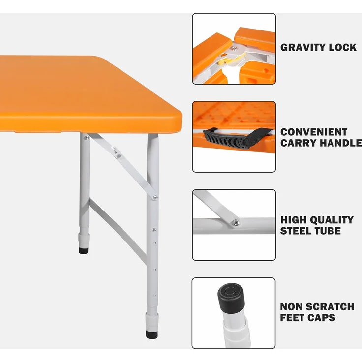 Abrihome Gartentisch 25 cm höhenverstellbar mit 135 kg Tragkraft, Orange, 74x61x125 cm – Bild 5