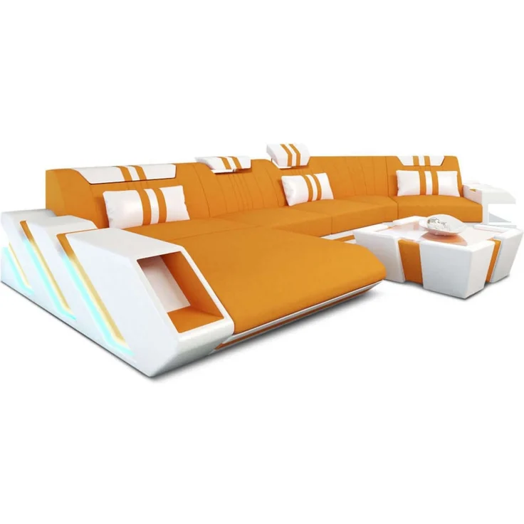 Stoff Wohnlandschaft Apollonia C-Form - Mikrofaserstoff - Apricot-Weiß - Links – Bild 1