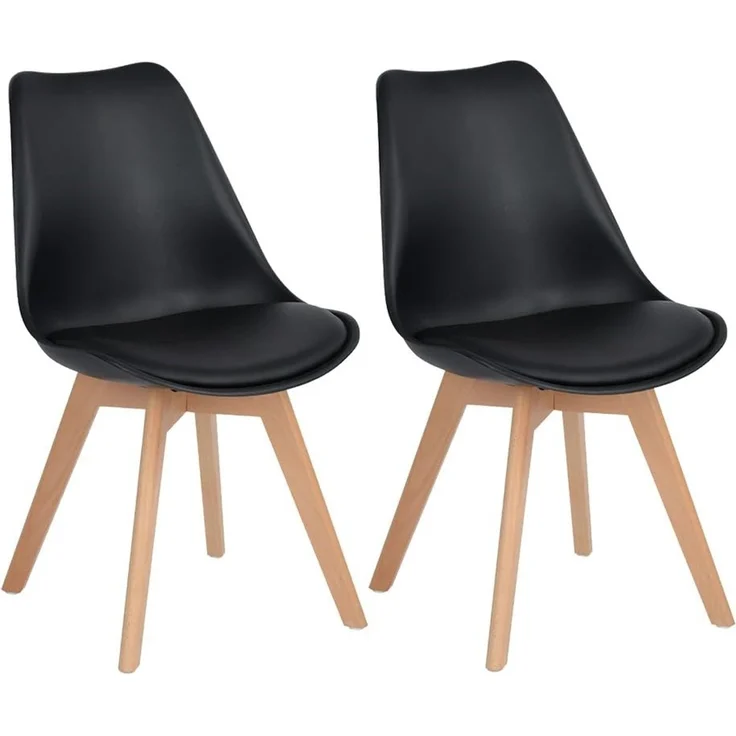 EGGREE 2er Set Esszimmerstühle mit Massivholz Bein, Retro Design Gepolsterter lStuhl Küchenstuhl Holz, Schwarz
