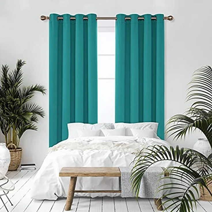 Deconovo Verdunkelungsvorhang Kälteschutz Gardinen Wohnzimmer Vorhang Blickdicht, 180x140cm(HöhexBreite), Türkis, 2er Set – Bild 6