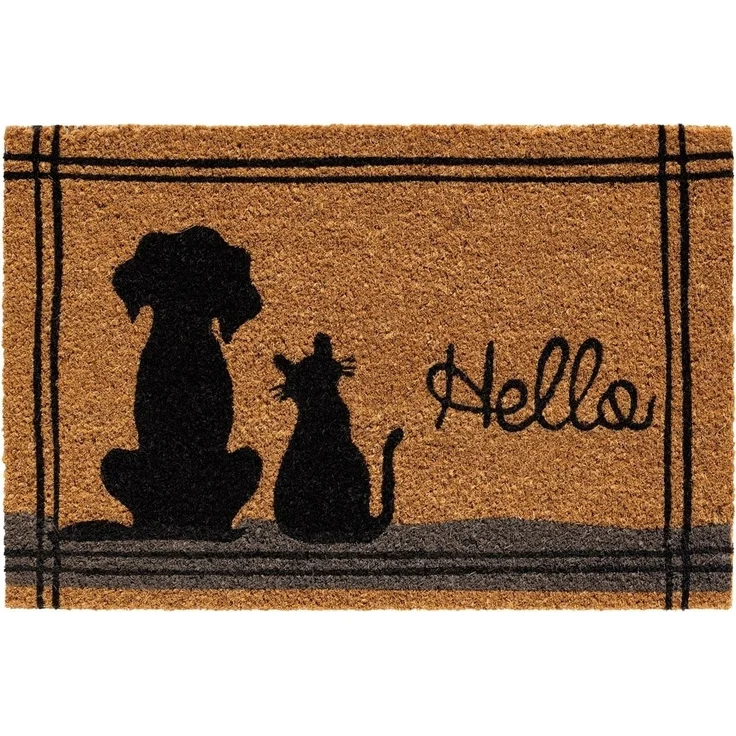 matches21 HOME & HOBBY Fußmatte Kokosmatte Hello Spruch Katze Hund als aussen Sauberlaufmatte, rechteckig, Höhe: 15 mm, Rutschfeste Kokos-Türmatte als Outdoor Schmutzfangmatte 40x60 cm – Bild 1