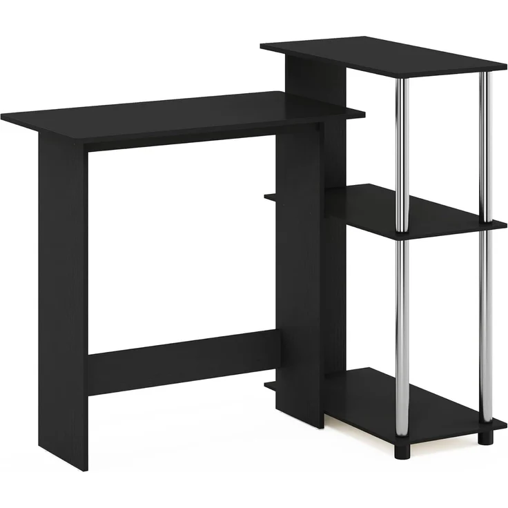 Furinno Abbott Eck-Computertisch mit Bücherregal, Americano, Edelstahlrohre – Bild 5