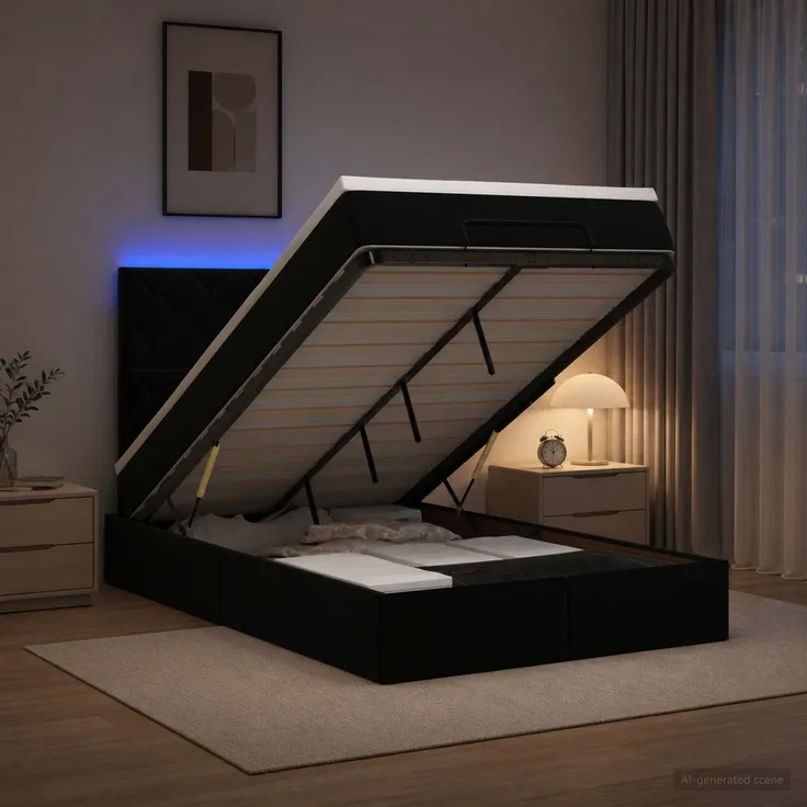 vidaXL Ottoman-Bett mit Matratze und LED Schwarz 120 x 200 cm Samt 3458369