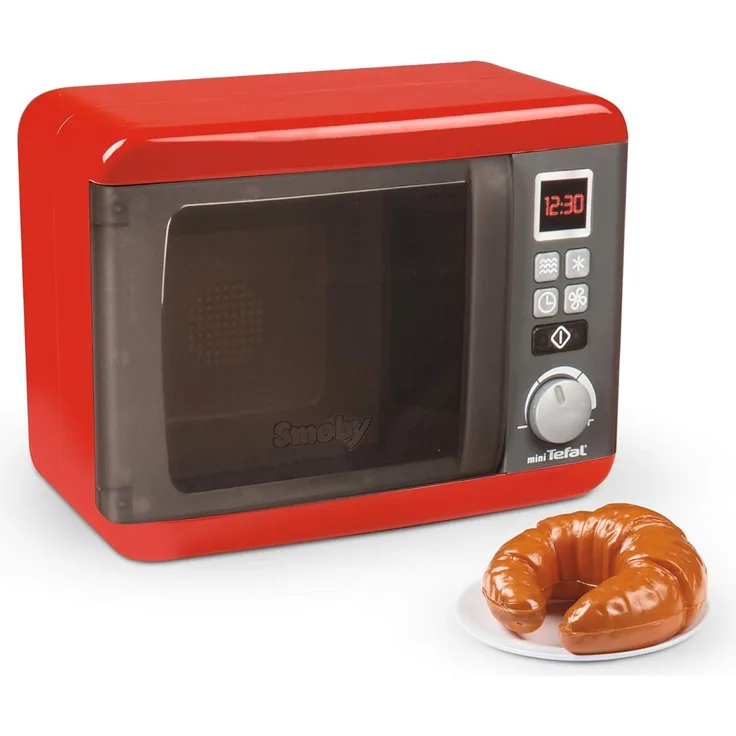 Smoby 7600310586WEB Tefal Elektronische Mikrowelle, Küchenzubehör, Kinderspielware ab 3 Jahren, Rot, Grau, Silber