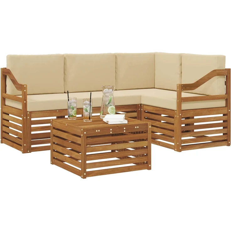 vidaXL Outdoor-Sofagarnitur 5 stk. 4-Sitzer Natur und Beige 3374788 – Bild 3