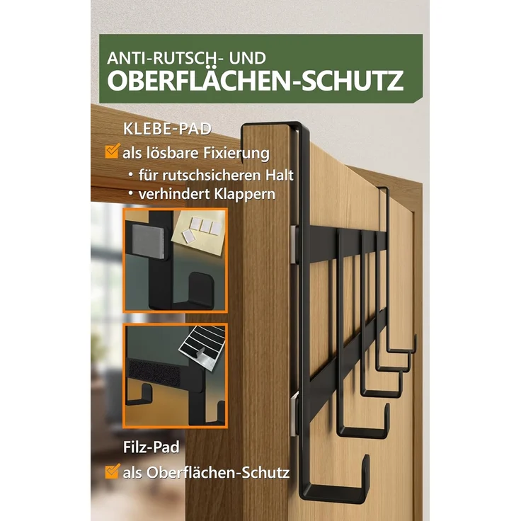 4smile Türgarderobe zum Einhängen – Schwarze Türhaken universell verwendbar, flexible Kleiderhaken Tür, robust - Vielseitige Haken zum Einhängen, platzsparende Türhakenleiste für gesamte Wohnung – Bild 5