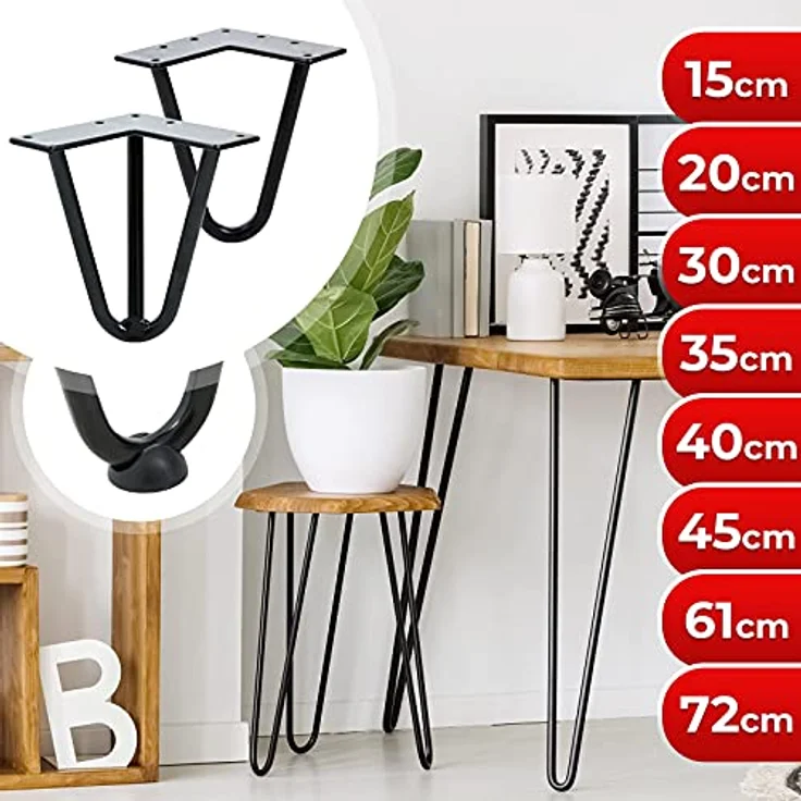 VENDOMNIA Tischbein Hairpin 4er Set, Metall, aus Stahl, 2 oder 3 Streben, Größenwahl, Haarnadel Möbelfüße,Hairpin Legs Tischgestell,Couchtisch, Schreibtisch – Bild 8