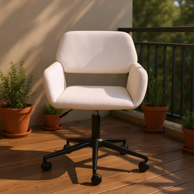 FurnitureR Beige Lounge-Stuhl mit Chenille-Polsterung, Moderne Design, Höhenverstellbarer Sitz, Stabiler Metallrahmen, Ideal für Zuhause und Büro – Bild 2