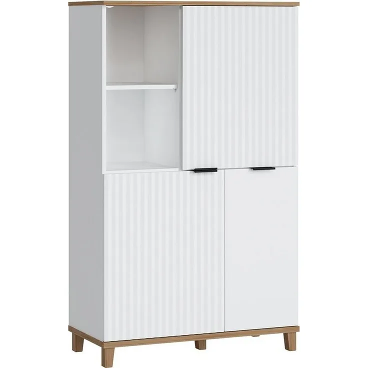 Highboard mit 3 Türen PLYMOUTH-129 in weiß mit Eiche Nb, B/H/T ca. 84,8/141,4/40 cm