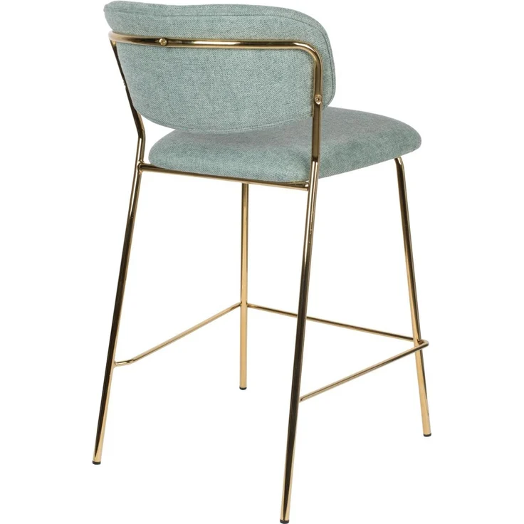 Barhocker Jolien im 2er-Set mit Rückenlehne und Fußstütze, Grün, Stoffbezug, goldfarbenes Metallgestell, 48x54x89 cm – Bild 4