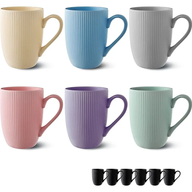 Cosumy Tasse Kaffeetassen Set 6er große Tassen 350 ml Kaffeebecher matt mit Henkel, 6-tlg, Keramik, Dickwandig, hält Kaffee länger warm, spülmaschinen- & mikrowellenfest