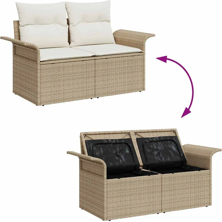 vidaXL Garten-Sofa-Set mit Kissen mit Speicher 6 pcs Beige Poly Rattan 3360252 – Bild 9