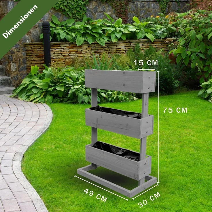 Coemo Mittleres Vertikalbeet Grau Hochbeet 3 Etagen inkl. Pflanzfolie 50x30x75 – Bild 5