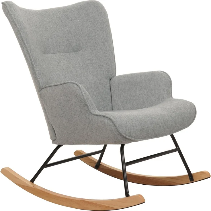 Schaukelstuhl HWC-N14, Schwingstuhl Relaxsessel Fernsehsessel, Massiv-Holz Metall Stoff/Textil 320g/m² ~ grau-grün – Bild 8