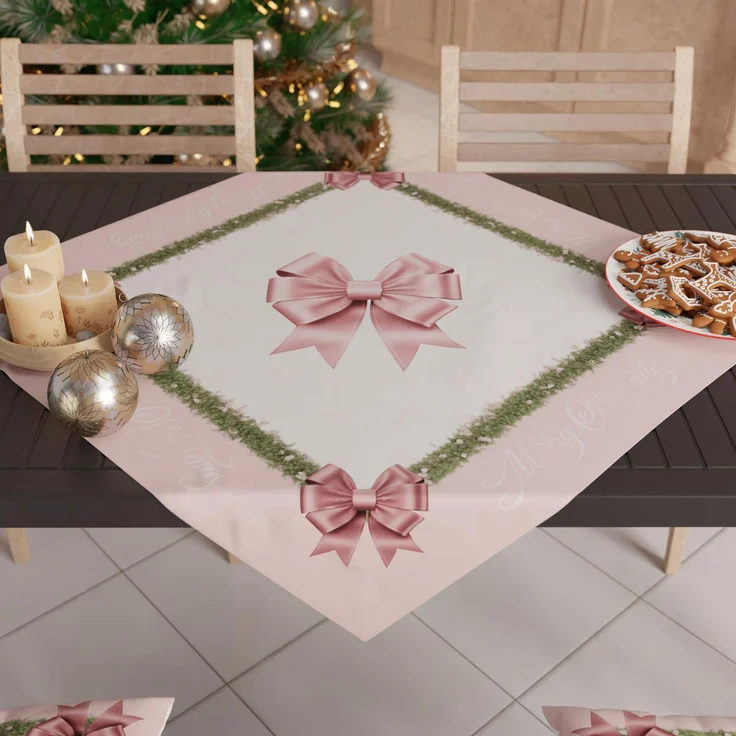 PETTI Artigiani Italiani – Weihnachts-Tafelaufsatz, Weihnachts-Tafelaufsatz für den Küchentisch, 90 x 90 cm, Tischläufer, rosa Federschleifen-Tafelaufsatz, 100 % Made in Italy