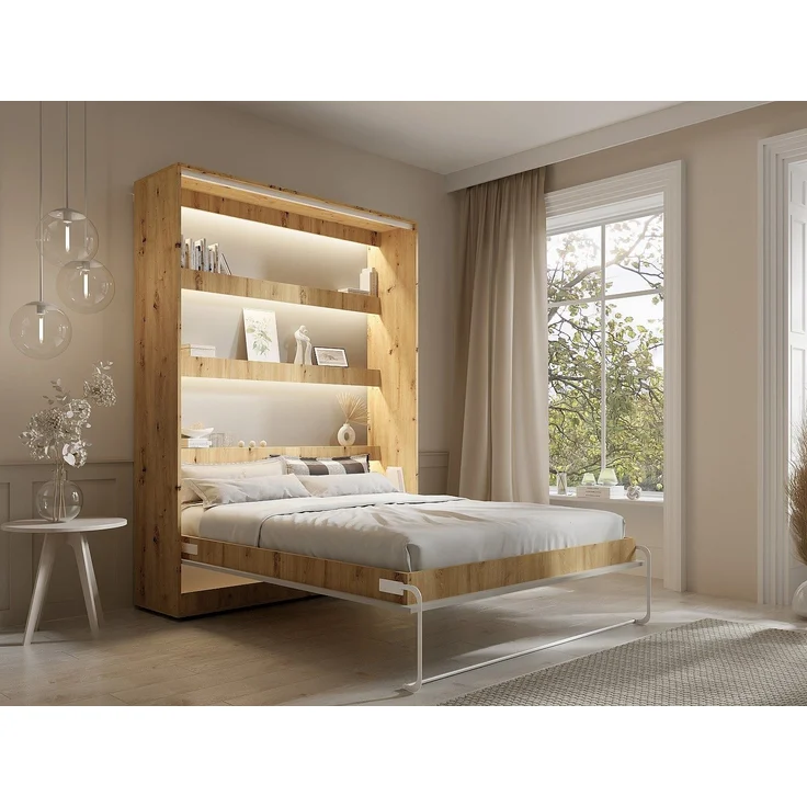 Vente-unique - RAPILI - Schrankbett - Metall - Beige, Naturfarben hell - 159 x 239.2 x 225.2 cm – Bild 2