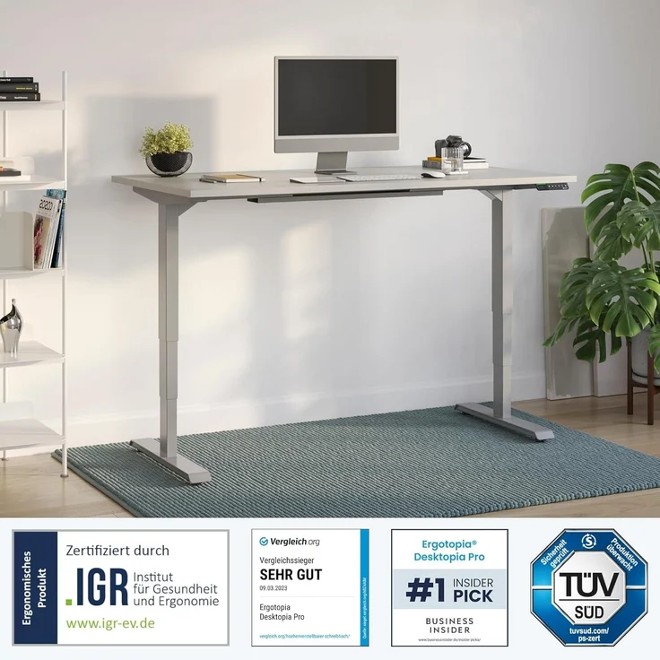 Desktopia Pro X - Elektrisch höhenverstellbarer Schreibtisch / Ergonomischer Tisch mit Memory-Funktion, Grau, Gestell Schwarz, 180x80 cm – Bild 3
