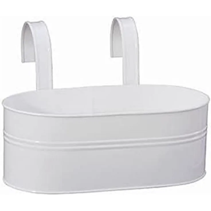 Blumenkasten oval, weiß, 39 x 16,5 x 14,5 cm Stahlblech, mit fest montierten Haltern