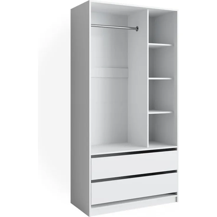 Kleiderschrank Elmo Weiß 100 x 200 cm mit 2 Schubladen Vicco